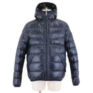 【美品】モンクレール FREVILLE フーテッド リバーシブル ダウンジャケット メンズ 1 ネイビー ペイズリー柄 MONCLER