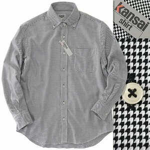 新品 カンサイ 矢絣 ドゥエボットーニ ボタンダウン シャツ L 白 黒 【NSE201_8】 秋冬 メンズ Kansai shirts 長袖 コットン 矢羽根