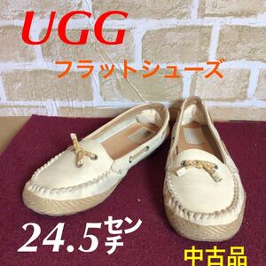 【売り切り!送料無料!】A-161 UGG! フラットシューズ! デッキシューズ! スリッポン! 24.5㌢! 中古品!