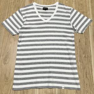 ★送料360円★EMPORIO ARMANI エンポリオアルマーニ 半袖Tシャツ Vネック ボーダー柄 グレー メンズ サイズL カットソー R-6315