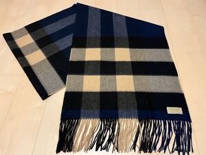 BURBERRY　バーバリー カシミア100％ 超大判マフラー　未使用に近い　インディゴブルー　希少サイズ　送料無料!!!