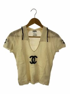 CHANEL◆01SS/ニットポロシャツ/38/カシミア/WHT