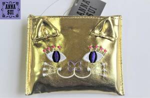 AS-え　新品本物即決　横マチ付きエコバッグ　ANNA SUI　アナスイ　猫　ゴールド　有名ブランド　ポケット収納バッグ　プレゼントギフト等