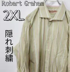 USA古着  Robart Graham シャツ　2XL 刺繍　ストライプ