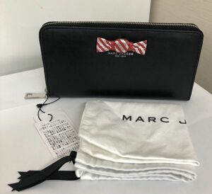 未使用品 MARC JACOBS キャンディ リボン 長財布 ラウンドファスナー ブラック レザー レディース ブランド マークジェイコブス