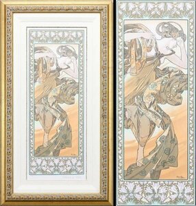 【真作】【WISH】ミュシャ Alphonse Mucha「宵の明星」リトグラフ 20号大 大作 　　〇アール・ヌーヴォー旗手 華麗美人画 #24023878