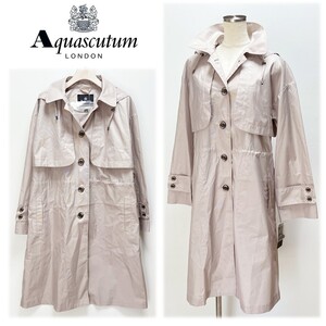 《Aquascutum LONDN アクアスキュータム》新品 フード取り外し可能 超耐久性素材使用 レインコート レインウェア 雨具 保存袋付 M～L S0096