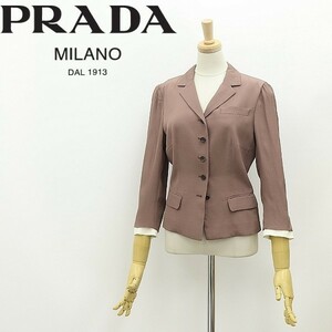 国内正規品◆PRADA プラダ シルク使い レーヨン 七分袖 ジャケット ブラウン 38