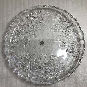 SOGA 昭和レトロ クリスタルガラス 皿 大皿 花柄 バラ柄 直径約36㎝ 美品 中古品