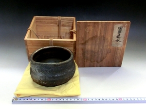 建水■古備前 陶器建水 歪み茶器 古いお茶道具 古美術 時代物 骨董品■