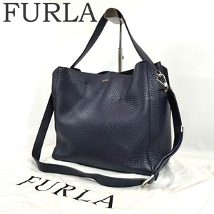 FURLA フルラ F6852 カプリッチョ Mホーボーバッグ ショルダー ハンドバッグ ネイビー 紺 トート 無地 レザー