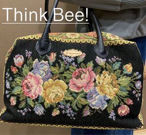 【515】Think Bee! シンクビー ハンドバッグ 花柄 総刺繍 レディース 1円～