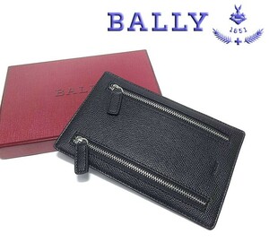 【送料無料 未使用 超美品】 バリー BALLY Wジップ マルチケース ポーチ 小物入れ カードケース レザー ブラック メンズ レディース 箱付