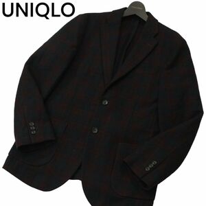 美品★ UNIQLO ユニクロ 秋冬 チェック ウール ブレンド ニット 2B アンコン テーラード ジャケット Sz.L　メンズ　A3T11605_A#N