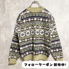 古着 used　COOLERCLIMATE　長袖フェアアイル柄ニット　セーター　総柄　クルーネック　レトロ　秋冬服