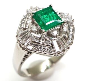 1円〜!!1ct up!!ソ付き!!▼Pt900 天然エメラルド/天然ダイヤモンドリング▼D 約10.7g 15号 diamond emerald ring 指輪 FA2/FA2 S744