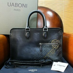 最高峰EU製 定価38万◆UABONI*ユアボニ*幻のパティーヌ*ブリーフケース◆ビジネスバッグ 手染 トートバッグ 本革 レザー 紳士 ベルルッティ