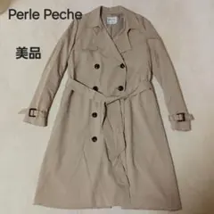 Perle Peche ベージュ トレンチコート　ロングコート　ダブル