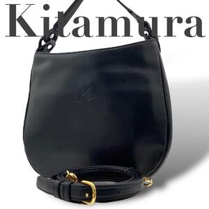 極美品　キタムラ　ショルダーバッグ　2way レザー　黒　ブラック　斜め掛け