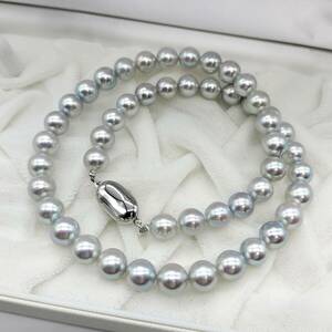 【テリ抜群!!】アコヤ あこや ナチュラル ブルー パール ネックレス 8mm〜8.5mm 44cm SILVER 刻印 41.6g 本真珠 pearl jewelry necklace