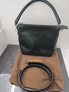 T★美品　1円スタート★HIROFU　ハンドバッグ　ショルダーバッグ　ダークグリーン　レザー