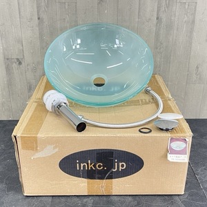 ガラス洗面ボウル INKC インクコーポレーション INK-04040328H 38×38×12cm 手洗いボウル お洒落 店舗 水色 未使用/56474在★2