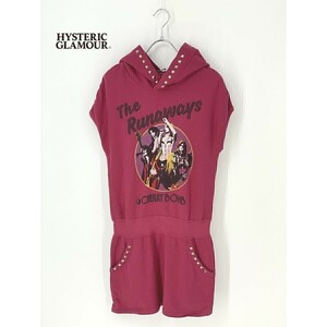 A7818/美品 春夏 HYSTERICGLAMOUR ヒステリックグラマー コットン フード プリント ノースリーブ 膝丈 ワンピース FREE 紫/レディース