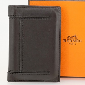 【美品】HERMES エルメス ユークリッド カードケース/名刺入れ ヴォーソンブレロ ダークグレーx黒 X刻印 メンズ 箱付