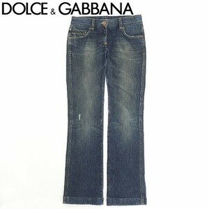 国内正規品◆DOLCE&GABBANA ドルチェ＆ガッバーナ ダメージ加工 ストレッチ DGロゴ デニム パンツ ジーンズ インディゴブルー 38