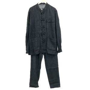 ◆PAPAS パパス チャイナ セットアップ サイズ:L・S◆ ブラック リネン メンズ 上下セット スーツ フォーマル 紳士服