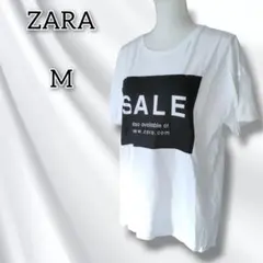 ザラ 【M】 Tシャツ カットソー クルーネック 英字 プリント オーバーサイズ