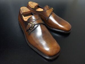 フェラガモ 7.5EEE Ferragamo アンティークブラウン シングルモンク ドレスシューズ 9676