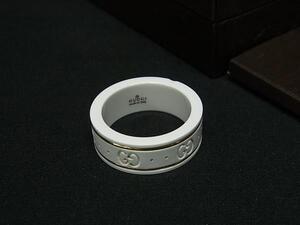 1円 ■美品■ GUCCI グッチ アイコンリング 18K 750 リング 指輪 アクセサリー 表記サイズ11号(約10号) ホワイト系×ゴールド系 FJ2853