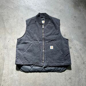 CARHARTT BLK WORK VEST / 90S カーハート USA製 星型ロゴ ダックベスト 2XL BLK ブラック 古着