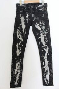 【セール】Roen Jeans / スワロフスキースカルレオパードラインブリーチデニムスキニーパンツ 28 グレー O-24-05-27-024-Ro-pa-YM-ZT361