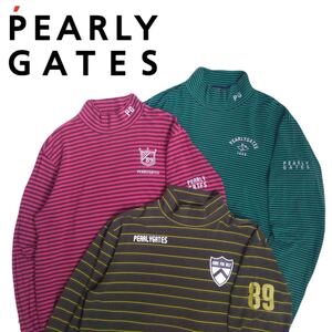 特大6 美品 豪華3点 PEARLY GATES 蓄熱保温 ストレッチ モックネック 長袖シャツ インナー メンズ パーリーゲイツ ゴルフウェア 2411213