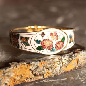 USA VINTAGE FLOWER&BUTTERFLY DESIGN CLOISONNE WARE BANGLEアメリカ古着お花と蝶々デザイン七宝焼きバングル