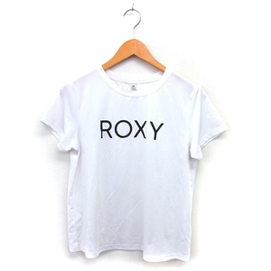 ロキシー ROXY カットソー Tシャツ クルーネック 透け感 ロゴ プリント 半袖 M 白 ホワイト /NT12 レディース