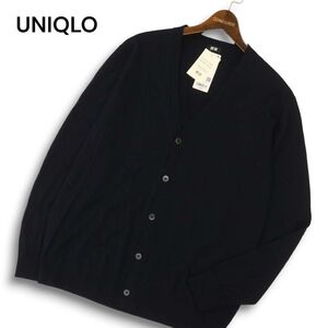 23AW★未使用 UNIQLO ユニクロ 秋冬 メリノウール100%★ Vネック ニット カーディガン 羽織り Sz.XL　メンズ ネイビー　C4T08270_9#K