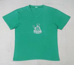 80s 90s ヴィンテージ PORCORN MAN Vネック Tシャツ グリーン 