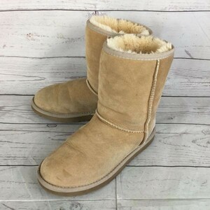 UGG★ムートンブーツ【23.0/ベージュ】スエード加工/ショート丈/アグ◆F-08