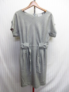 未使用　ペイトンプレイス　PEYTON PLACE　ベルト付きワンピース　SIZE L　グレー ピンク　半袖ワンピース フォーマル ドレス　07251