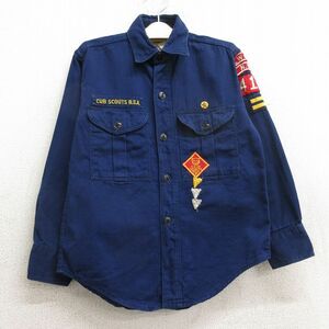 古着 長袖 ビンテージ ボーイスカウト シャツ キッズ ボーイズ 子供服 70s ワッペン 紺 ネイビー 24jan16 2OF