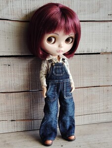 デニムオーバーオールUSED加工20　ネオブライス　icドール　ピュアニーモ　ハンドメイド　アウトフィット　Blythe outfit 