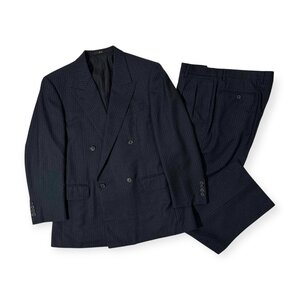 上下◆DAKS ダックス セットアップ スーツ ストライプ テーラードジャケット スラックスパンツ 96-86-170 AB5 /濃紺/ネイビー/日本製