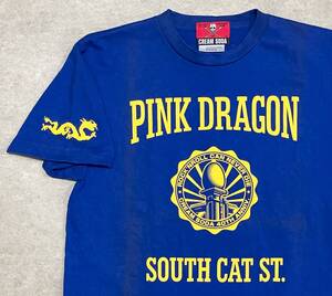 ★未使用※難あり★ クリームソーダ 40th Tシャツ ブルーS ★ 角ドクロ CREAM SODA ピンクドラゴン PINK DRAGON ロックンロール ロカビリー