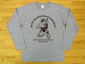 387th Bombardment Squadron 杢グレー 5.6oz 長袖Tシャツ 黒 L ミリタリー 5th air force 312th bomb group オウム