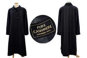 A-4524★送料無料★美品★PURE CASHMERE ピュア カシミヤ 100%★百貨店 高品質 日本製 エレガント ブラック 黒色 ロングコート M