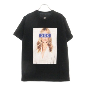 GOD SELECTION XXX ゴッドセレクショントリプルエックス 19SS 5周年 KATE MOSS TEE ケイトモスプリント半袖Tシャツカットソー ブラック