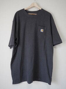 ☆送料無料☆ Carhartt カーハート USA直輸入 古着 半袖 胸ポケット付き Tシャツ メンズ 2XL TALL ダークグレー トップス 中古 即決